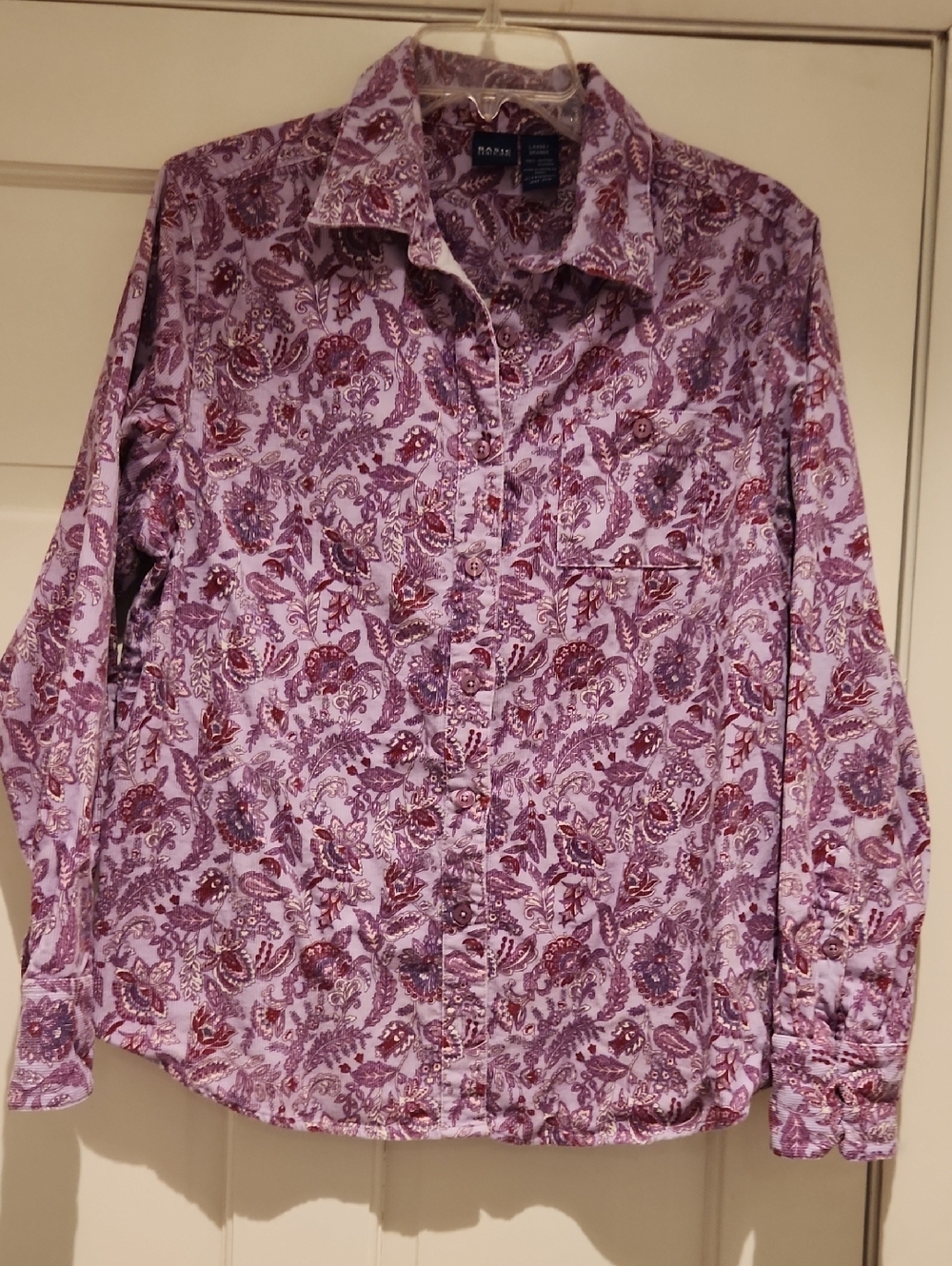 Basic Editions Women's Lavender and Burgundy Paisley Button-Down Shirt